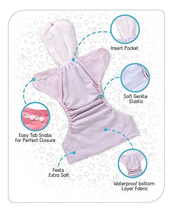 Babyhug Free Size Reusable Cloth Diaper With Insert - Pink