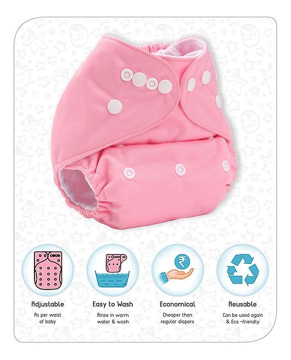 Babyhug Free Size Reusable Cloth Diaper With Insert - Pink