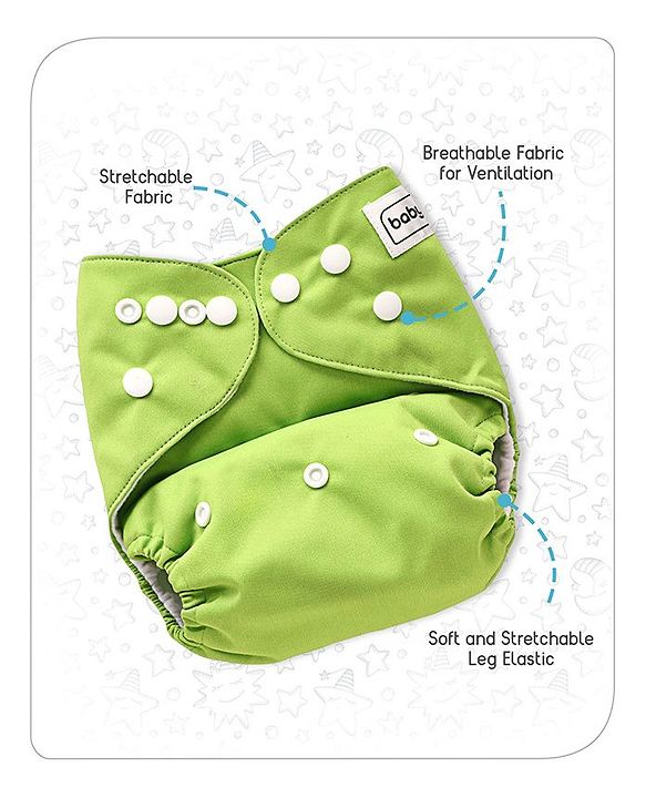 Babyhug Free Size Reusable Cloth Diaper With Insert - Green