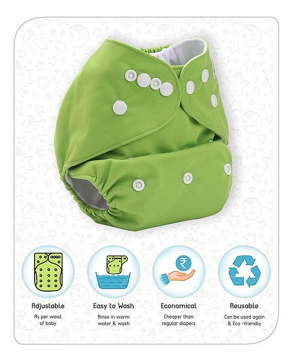 Babyhug Free Size Reusable Cloth Diaper With Insert - Green