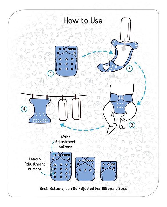 Babyhug Free Size Reusable Cloth Diaper With Insert Monster Print - Blue (Packaging May Vary)