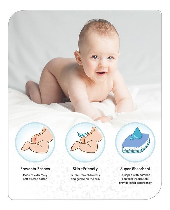 Babyhug Free Size Reusable Cloth Diaper With Insert Monster Print - Blue (Packaging May Vary)