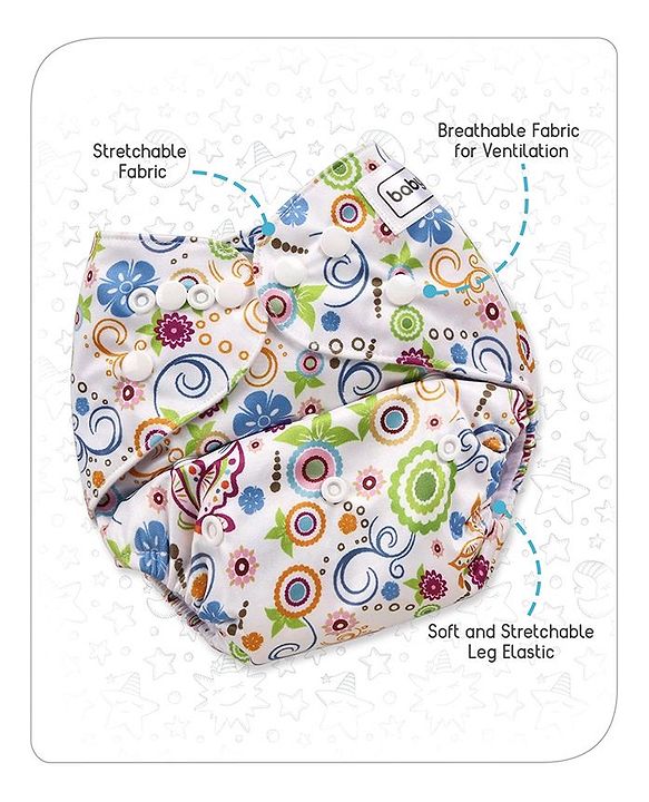 Babyhug Free Size Reusable Cloth Diaper With Insert - White (Packaging May Vary)