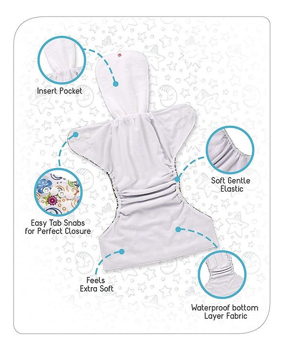 Babyhug Free Size Reusable Cloth Diaper With Insert - White (Packaging May Vary)