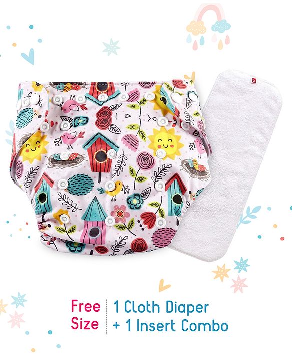 Babyhug Free Size Reusable Cloth Diaper With Insert - White (Packaging May Vary)