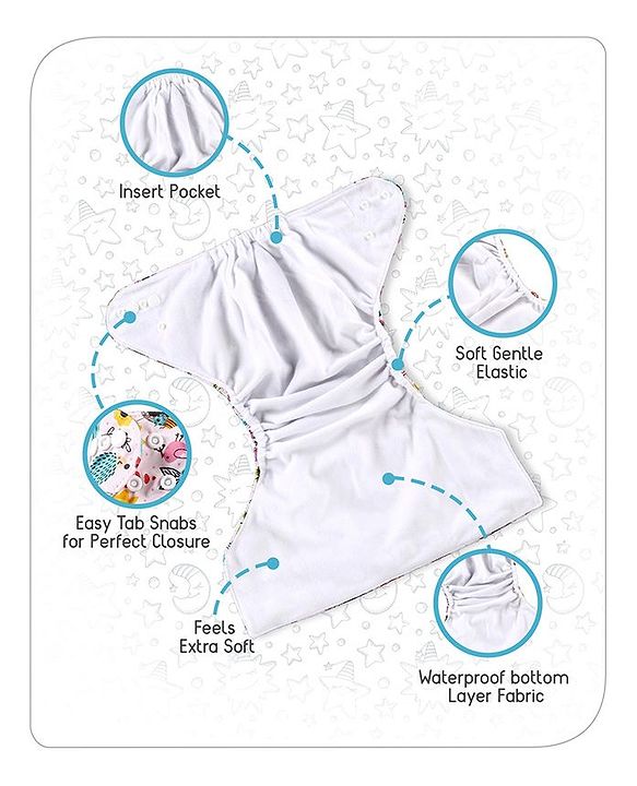 Babyhug Free Size Reusable Cloth Diaper With Insert - White (Packaging May Vary)