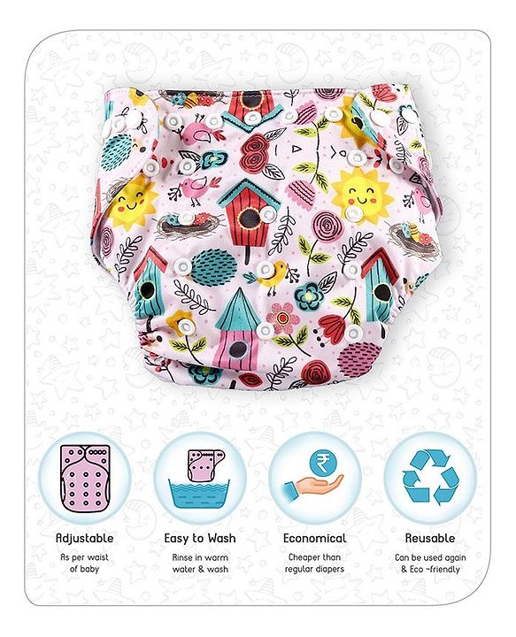 Babyhug Free Size Reusable Cloth Diaper With Insert - White (Packaging May Vary)