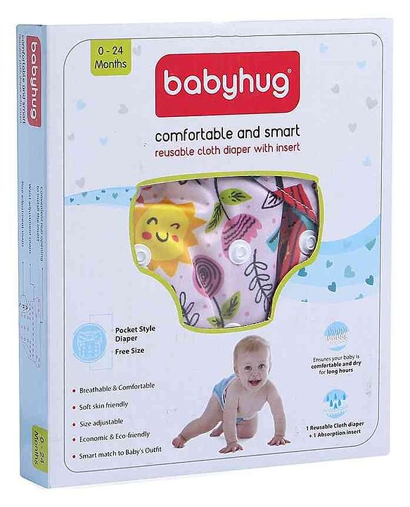 Babyhug Free Size Reusable Cloth Diaper With Insert - White (Packaging May Vary)