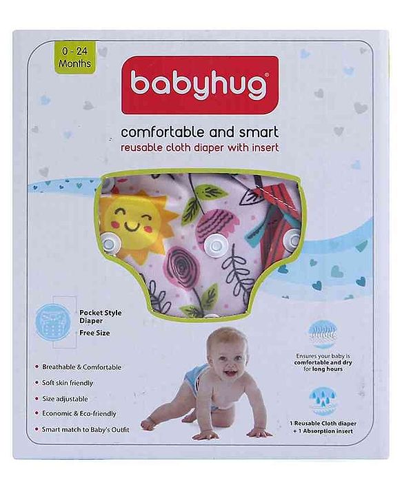 Babyhug Free Size Reusable Cloth Diaper With Insert - White (Packaging May Vary)