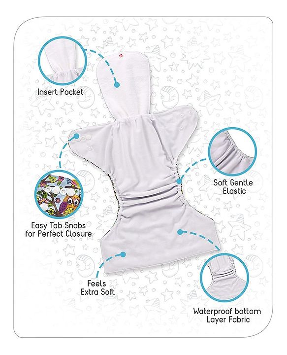 Babyhug Free Size Reusable Cloth Diaper With Insert - White (Packaging May Vary)