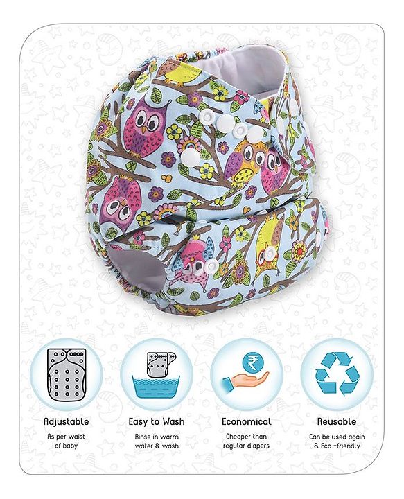 Babyhug Free Size Reusable Cloth Diaper With Insert - White (Packaging May Vary)