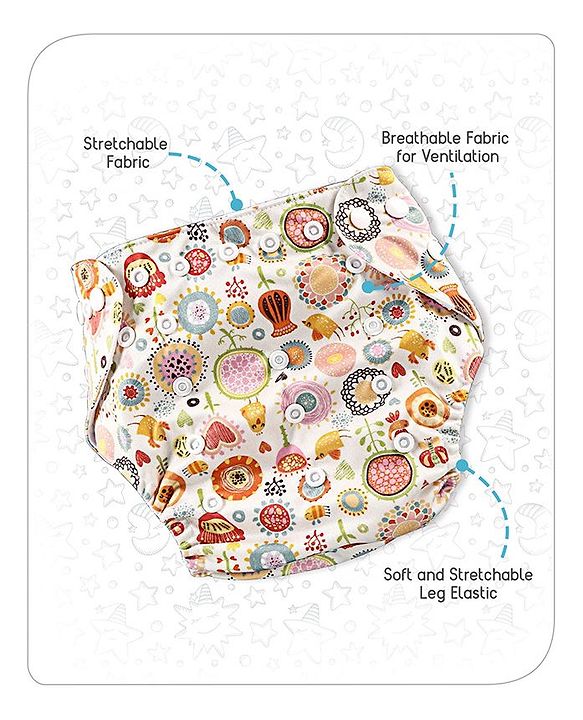 Babyhug Free Size Reusable Cloth Diaper With Insert - White (Packaging May Vary)