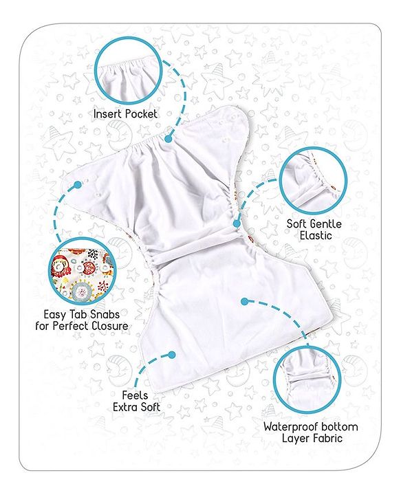 Babyhug Free Size Reusable Cloth Diaper With Insert - White (Packaging May Vary)