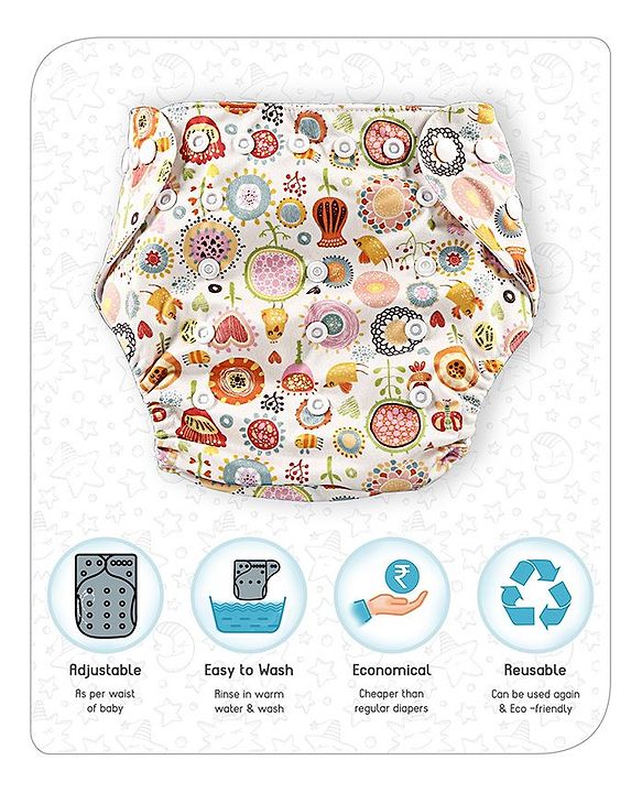 Babyhug Free Size Reusable Cloth Diaper With Insert - White (Packaging May Vary)