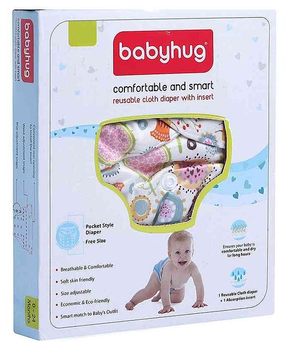 Babyhug Free Size Reusable Cloth Diaper With Insert - White (Packaging May Vary)