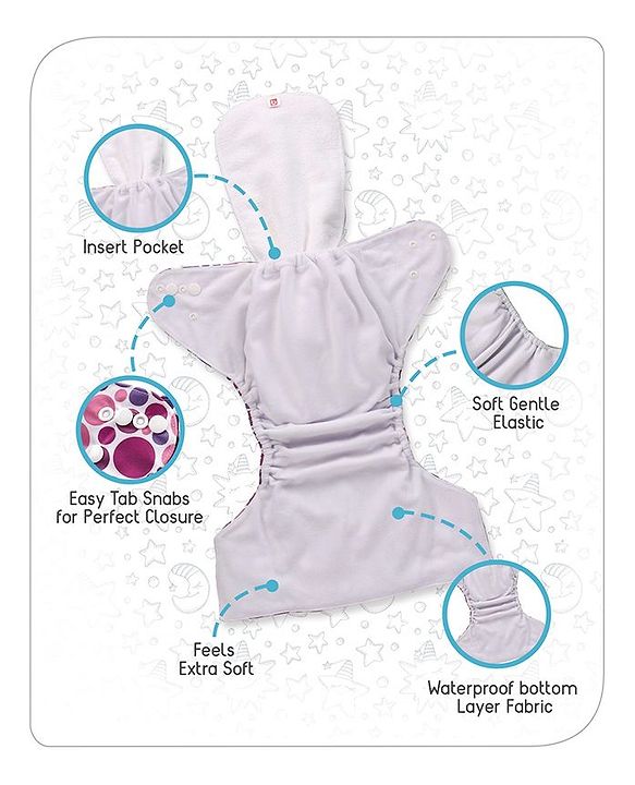 Babyhug Free Size Reusable Cloth Diaper With Insert - White (Packaging May Vary)