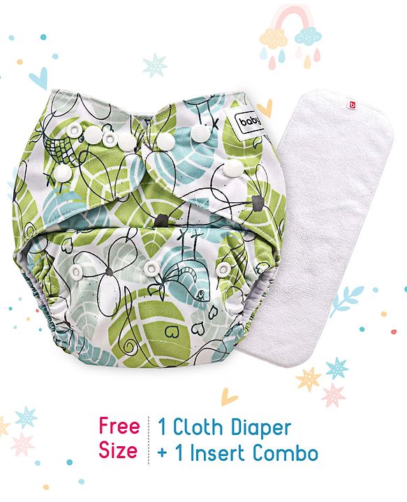 Babyhug Free Size Reusable Cloth Diaper With Insert - White (Packaging May Vary)