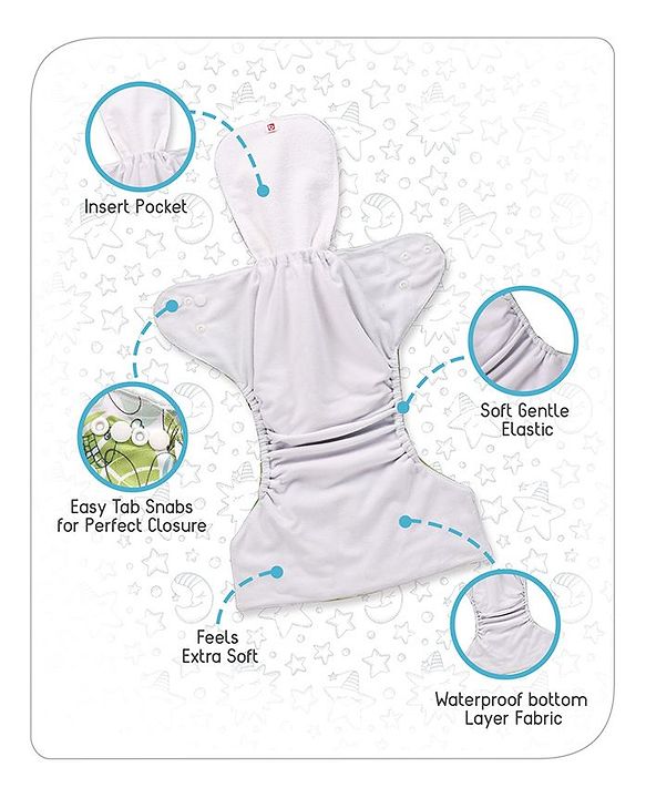Babyhug Free Size Reusable Cloth Diaper With Insert - White (Packaging May Vary)