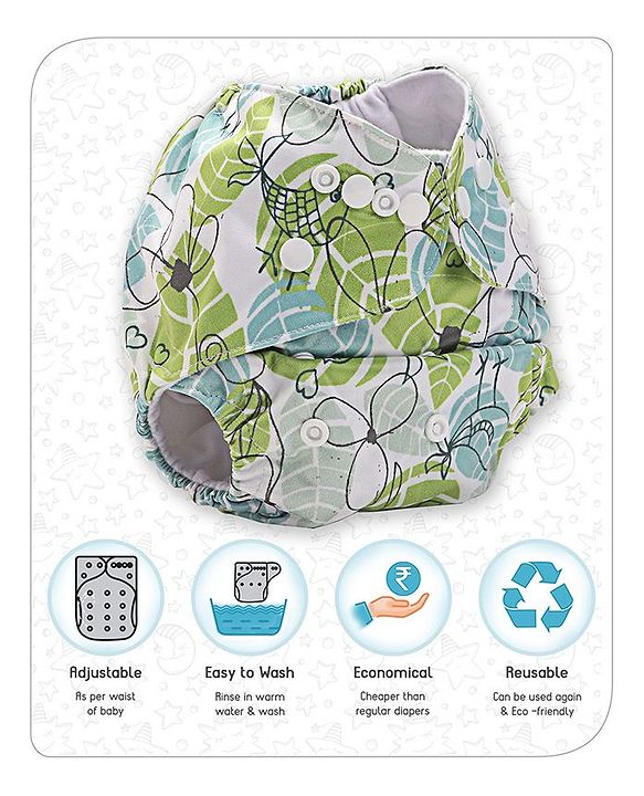 Babyhug Free Size Reusable Cloth Diaper With Insert - White (Packaging May Vary)