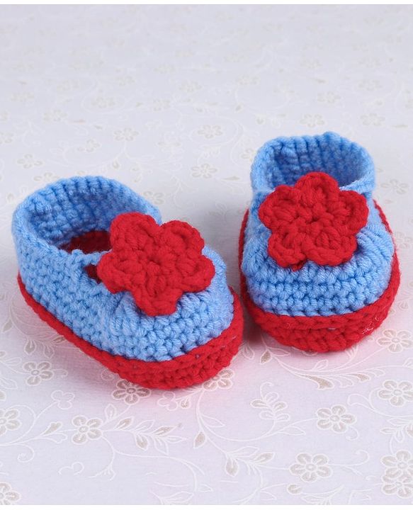 Cute Walk by Babyhug Winter Booties Flower Motif - Red Blue