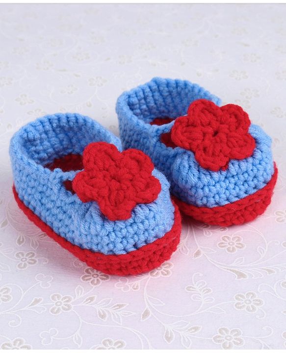 Cute Walk by Babyhug Winter Booties Flower Motif - Red Blue