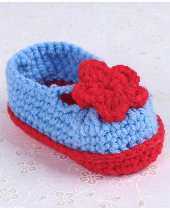Cute Walk by Babyhug Winter Booties Flower Motif - Red Blue