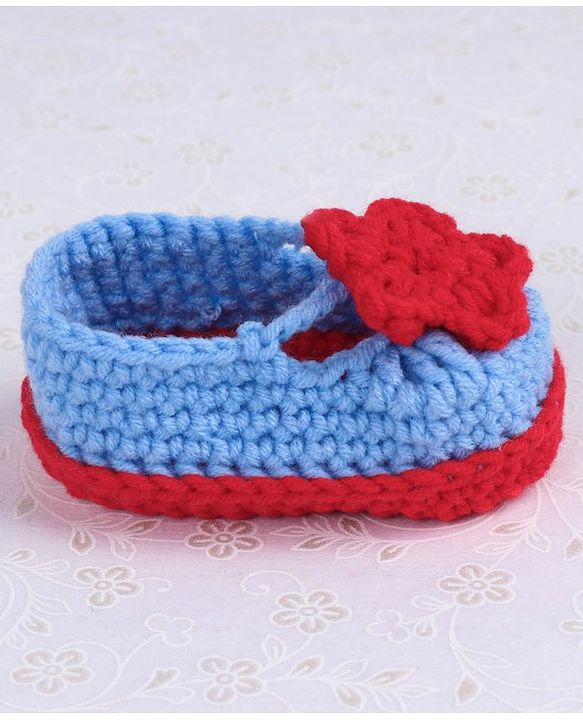 Cute Walk by Babyhug Winter Booties Flower Motif - Red Blue