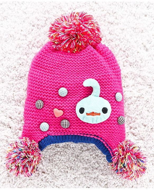Babyhug Woolen Cap Gloves & Muffler Set Heart Motif - Fuchsia Blue