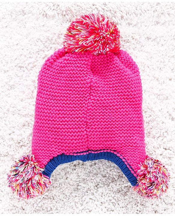 Babyhug Woolen Cap Gloves & Muffler Set Heart Motif - Fuchsia Blue