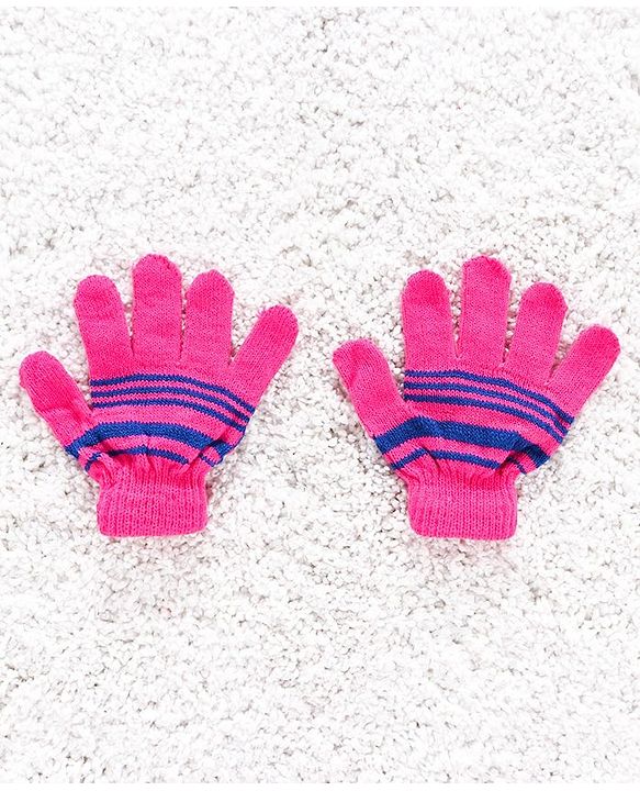 Babyhug Woolen Cap Gloves & Muffler Set Heart Motif - Fuchsia Blue