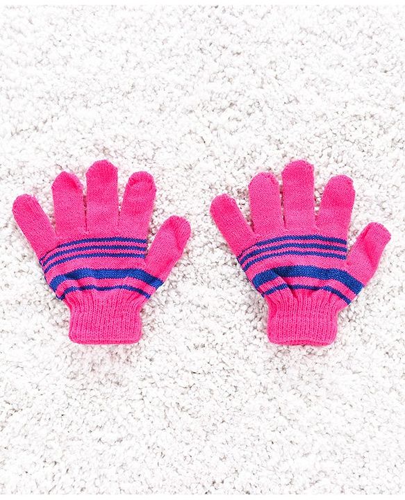 Babyhug Woolen Cap Gloves & Muffler Set Heart Motif - Fuchsia Blue