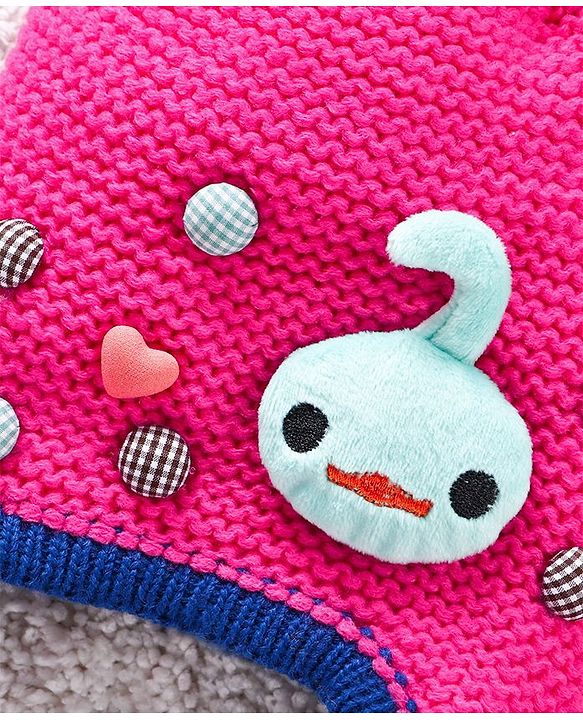 Babyhug Woolen Cap Gloves & Muffler Set Heart Motif - Fuchsia Blue