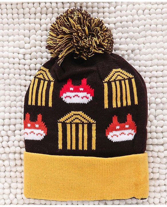 Babyhug Woollen Cap Gloves & Muffler Set Pom Pom Design - Dark Brown