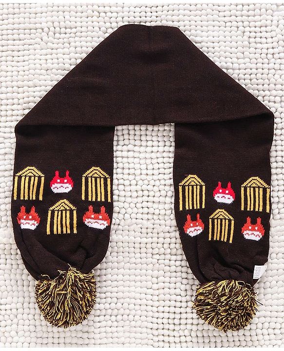 Babyhug Woollen Cap Gloves & Muffler Set Pom Pom Design - Dark Brown