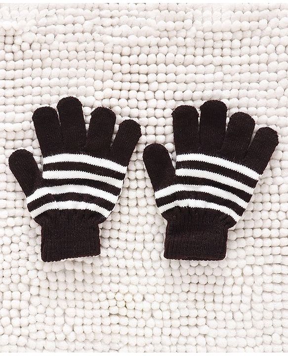 Babyhug Woollen Cap Gloves & Muffler Set Pom Pom Design - Dark Brown