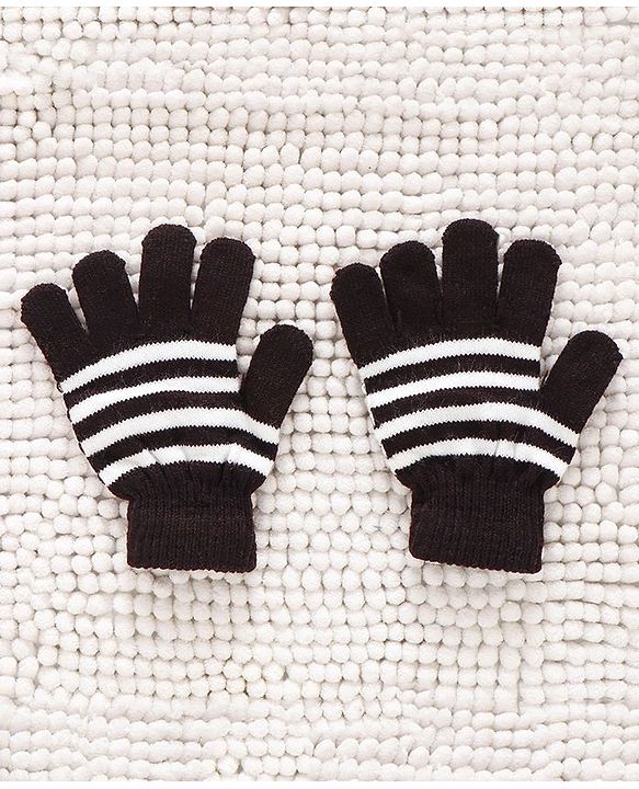 Babyhug Woollen Cap Gloves & Muffler Set Pom Pom Design - Dark Brown