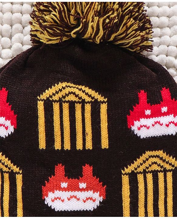 Babyhug Woollen Cap Gloves & Muffler Set Pom Pom Design - Dark Brown