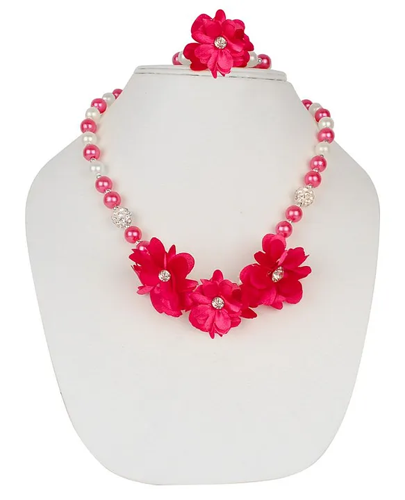Balika Vadhu baby Red Beautiful Rose Flower Jewellery Double Necklace Set  with MaangTikaa, Earrings, Bracelets with