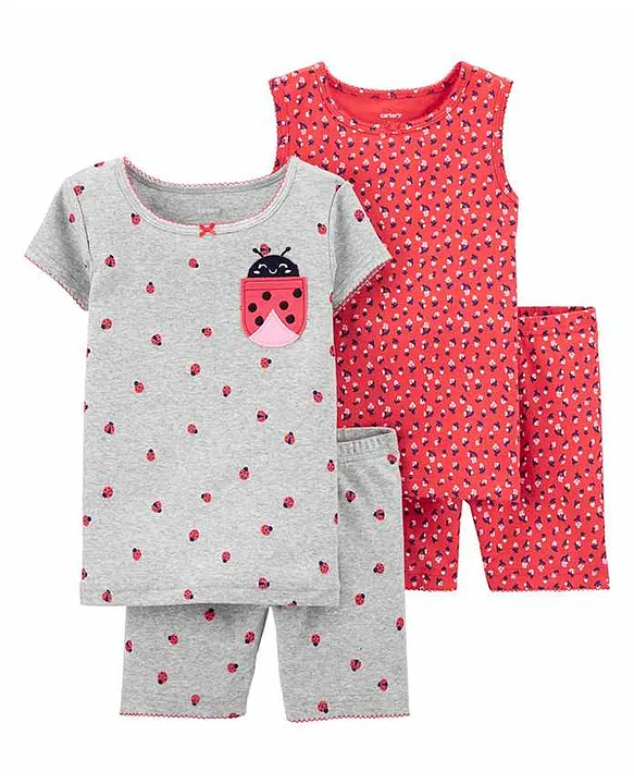 Buy Carters 4Piece Ladybug Snug Fit Cotton Night Suit Red Grey for Girls 12 18Months Online in India Shop at FirstCry 2921822