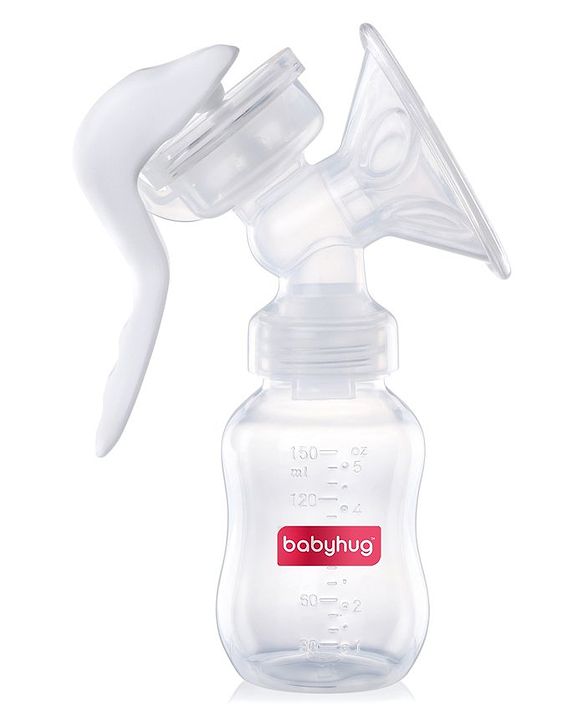Babyhug Manual Breast pump With 2 Suction Modes- White| Soft Silicon Flange| Quiet Operation| BPA-Free| Anti Back-flow| Sterilazable| Single Hand operation - 150 ml White