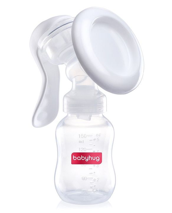 Babyhug Manual Breast pump With 2 Suction Modes- White| Soft Silicon Flange| Quiet Operation| BPA-Free| Anti Back-flow| Sterilazable| Single Hand operation - 150 ml White