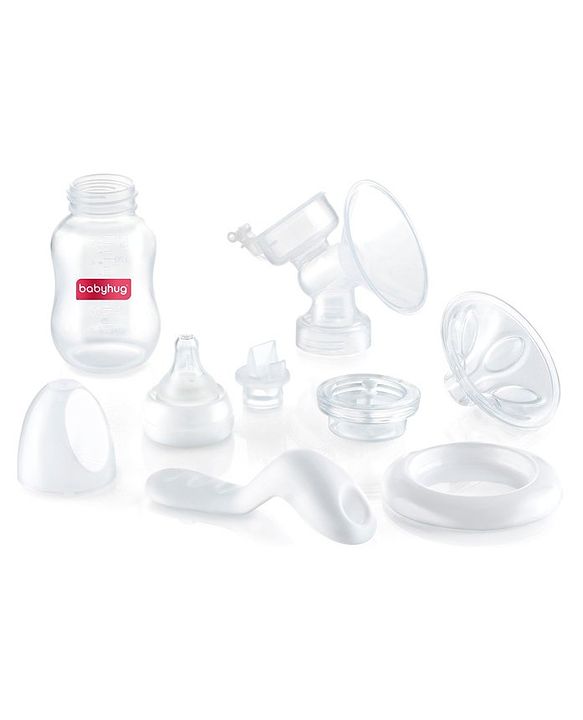 Babyhug Manual Breast pump With 2 Suction Modes- White| Soft Silicon Flange| Quiet Operation| BPA-Free| Anti Back-flow| Sterilazable| Single Hand operation - 150 ml White