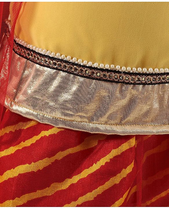 Babyhug Short Sleeves Choli And Lehenga With Dupatta Bead Detailing - Yellow Red