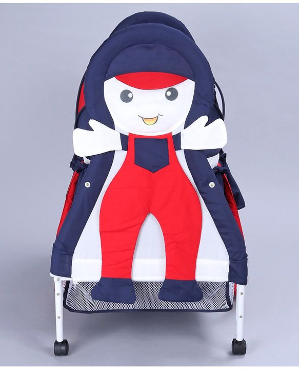 Babyhug Boy Print Cradle with Mosquito Net and Swing Lock Function-Blue Red| Storage Basket| Wheels with Lock| Easy Assembly| Balanced Swing