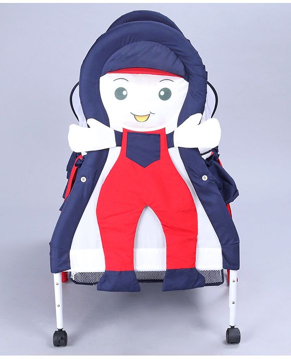 Babyhug Boy Print Cradle with Mosquito Net and Swing Lock Function-Blue Red| Storage Basket| Wheels with Lock| Easy Assembly| Balanced Swing