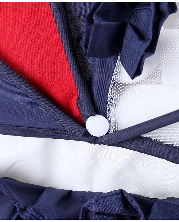 Babyhug Boy Print Cradle with Mosquito Net and Swing Lock Function-Blue Red| Storage Basket| Wheels with Lock| Easy Assembly| Balanced Swing