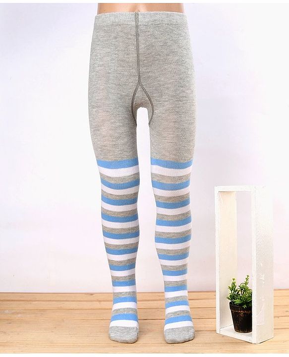 Cute Walk by Babyhug Antibacterial Footed Tights Stockings Stripes Design - Grey