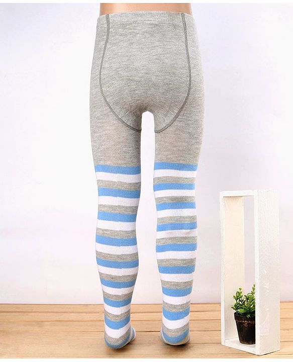 Cute Walk by Babyhug Antibacterial Footed Tights Stockings Stripes Design - Grey