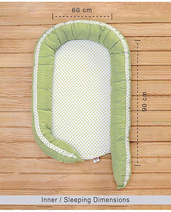 Babyhug Premium 3 Piece Nest Gadda Set With Diaper Changing Mat in Polka Dots Print - Green