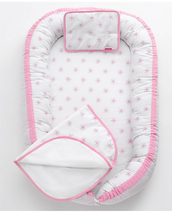 Babyhug Premium 3 Piece Nest Gadda Set With Diaper Changing Mat in Polka Dots Print - Green